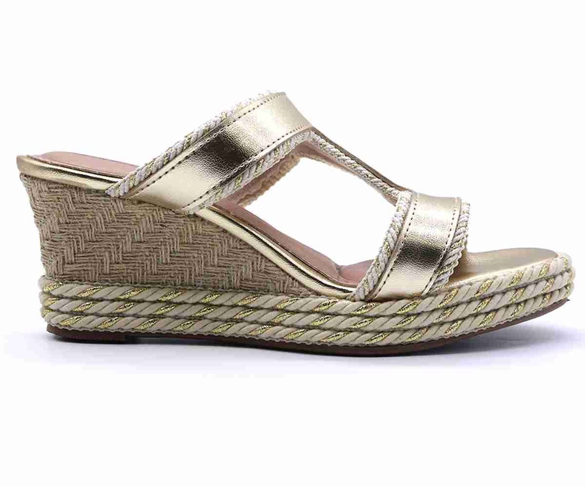 Br Gold Espadrille Wedge Slides