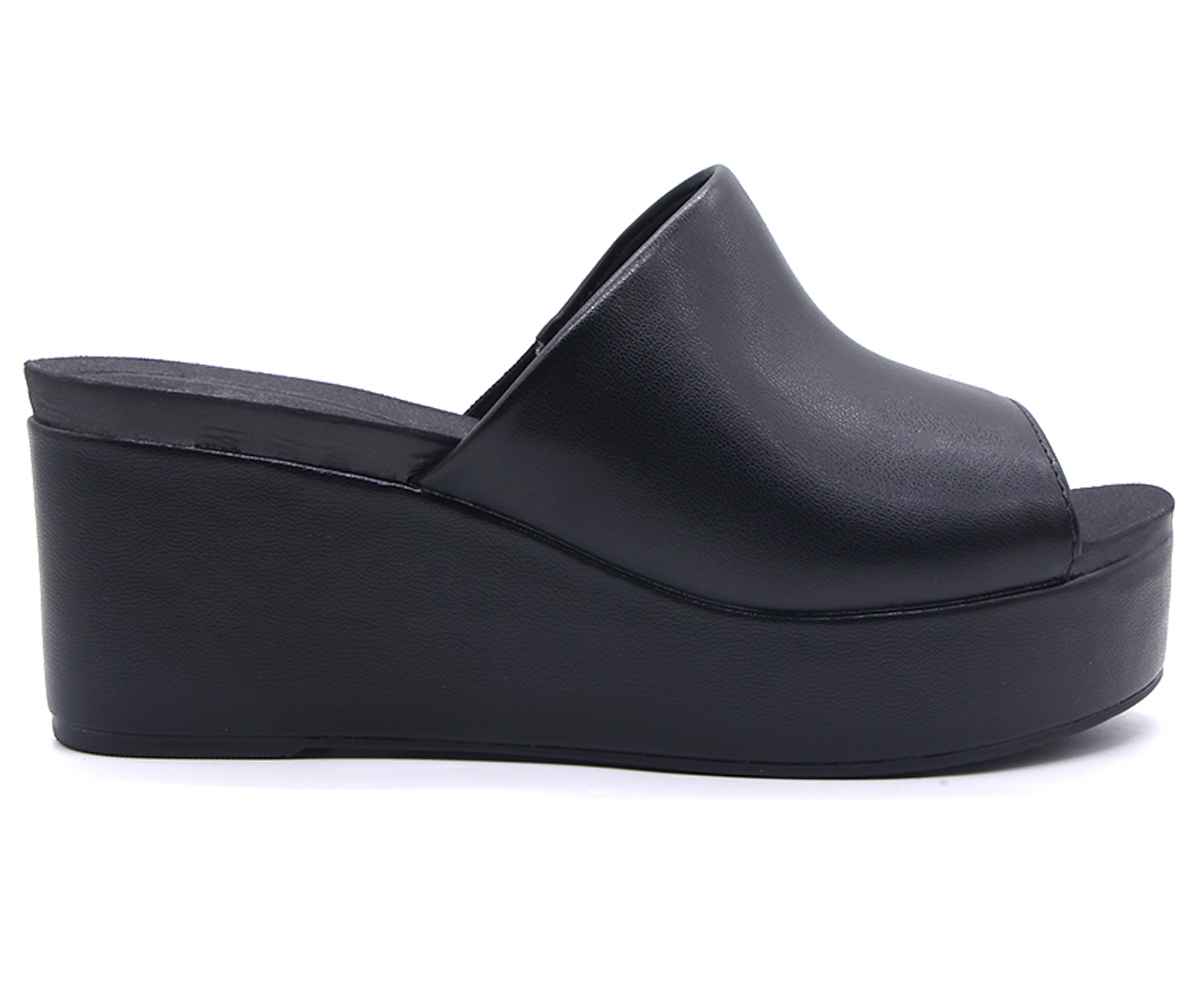 Br High Black Wedge Slides