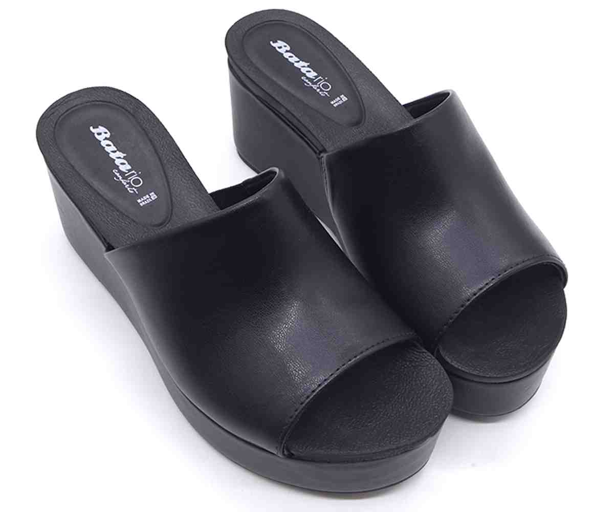 Br High Black Wedge Slides