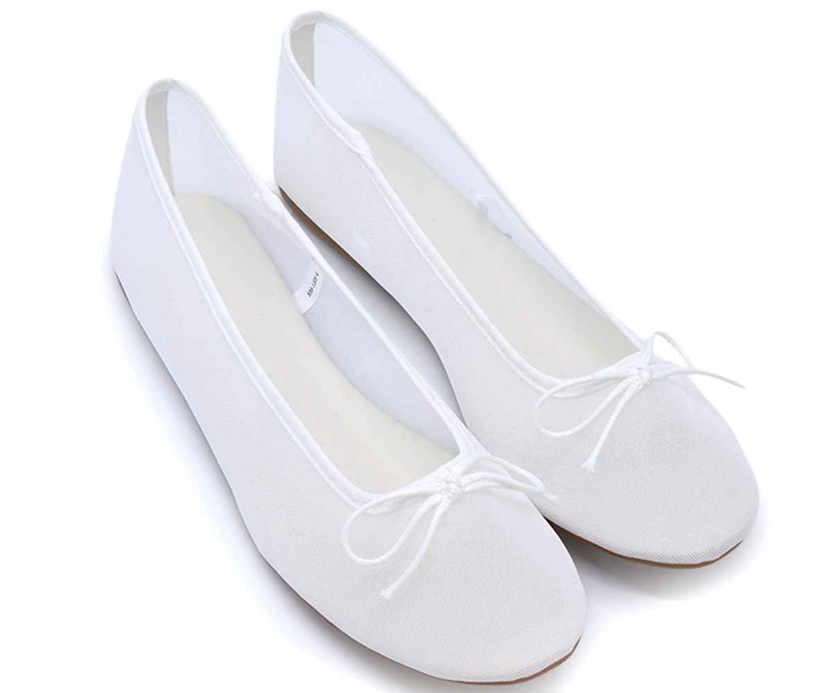 White Mesh Ballet Flats