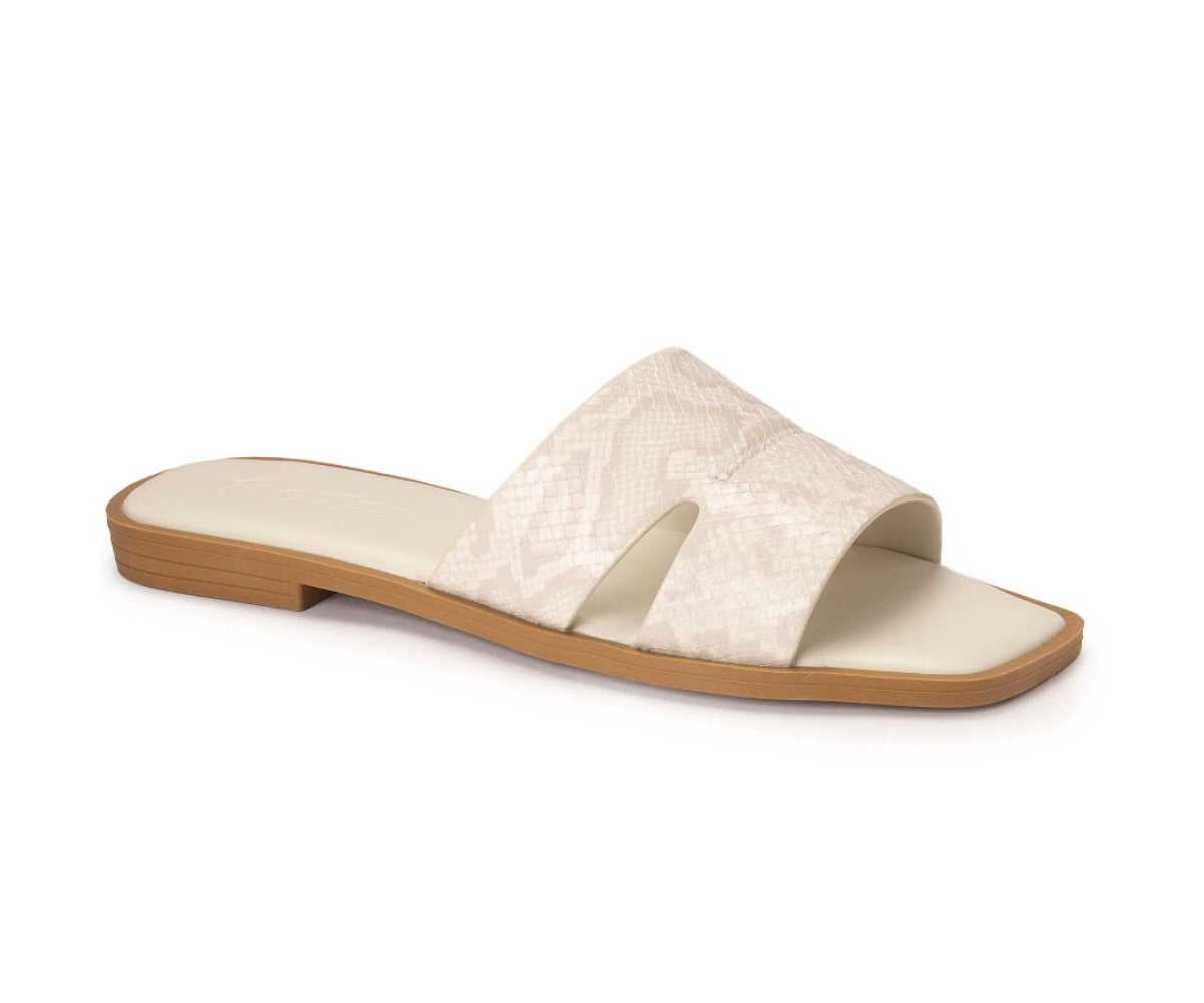 Beige Snakeskin Cut-Out Slides