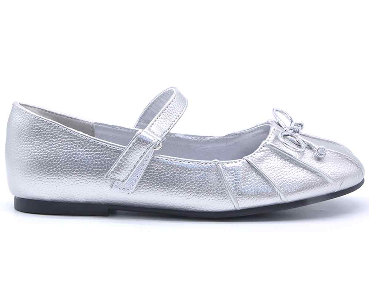 Silver Bow Mary Jane Ballet Flats