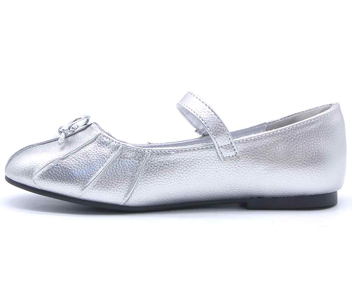 Silver Bow Mary Jane Ballet Flats