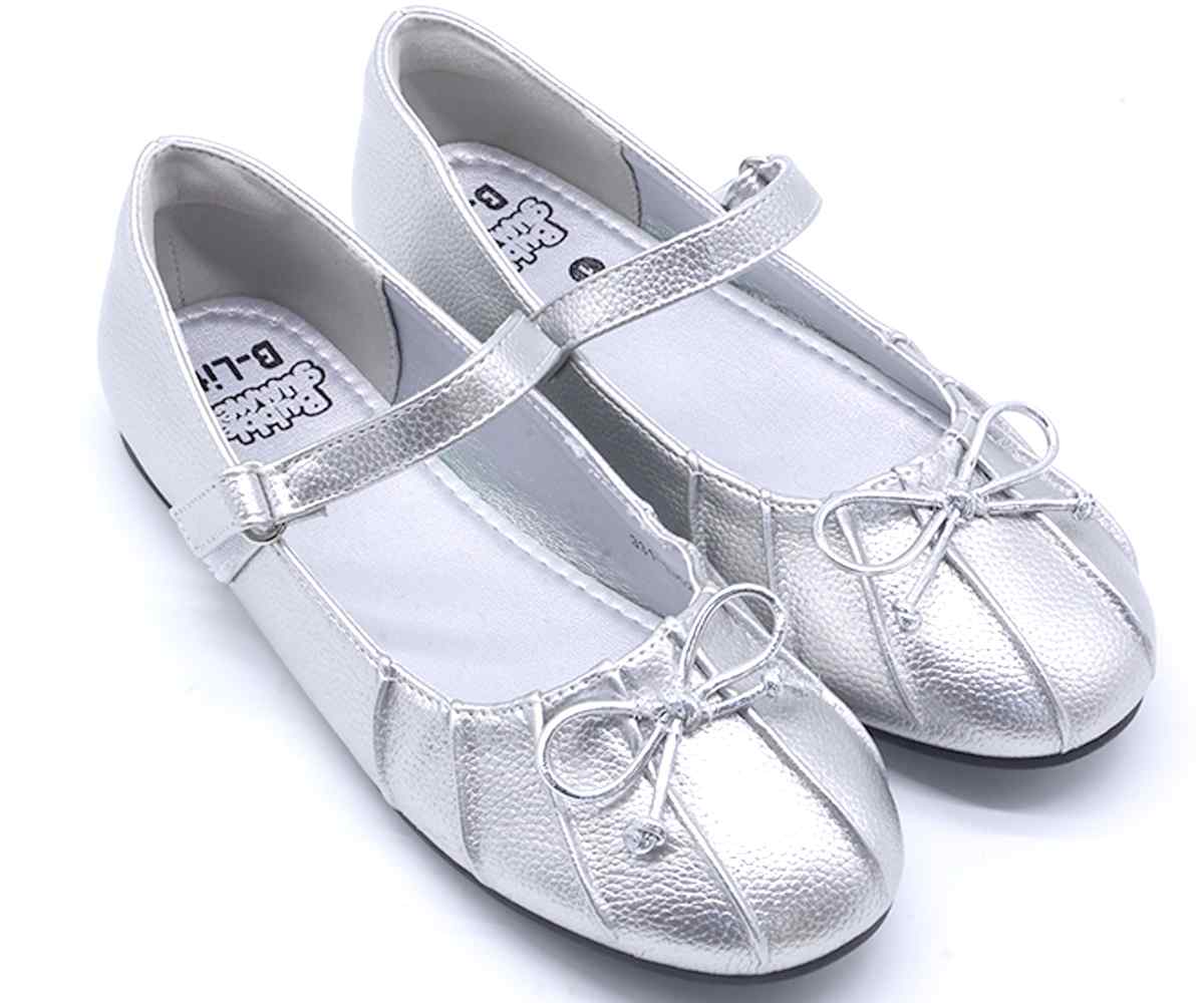 Silver Bow Mary Jane Ballet Flats