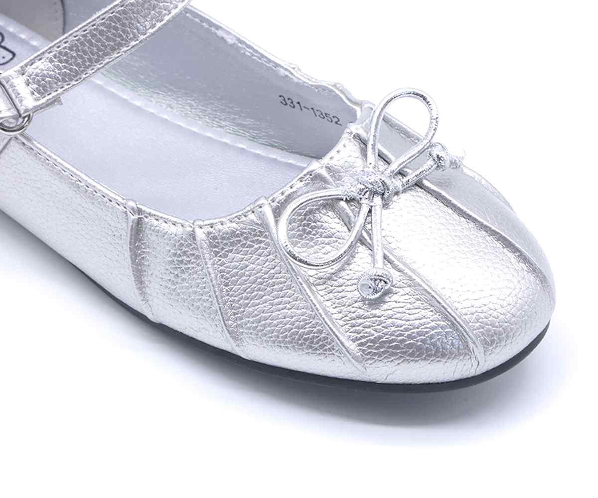 Silver Bow Mary Jane Ballet Flats