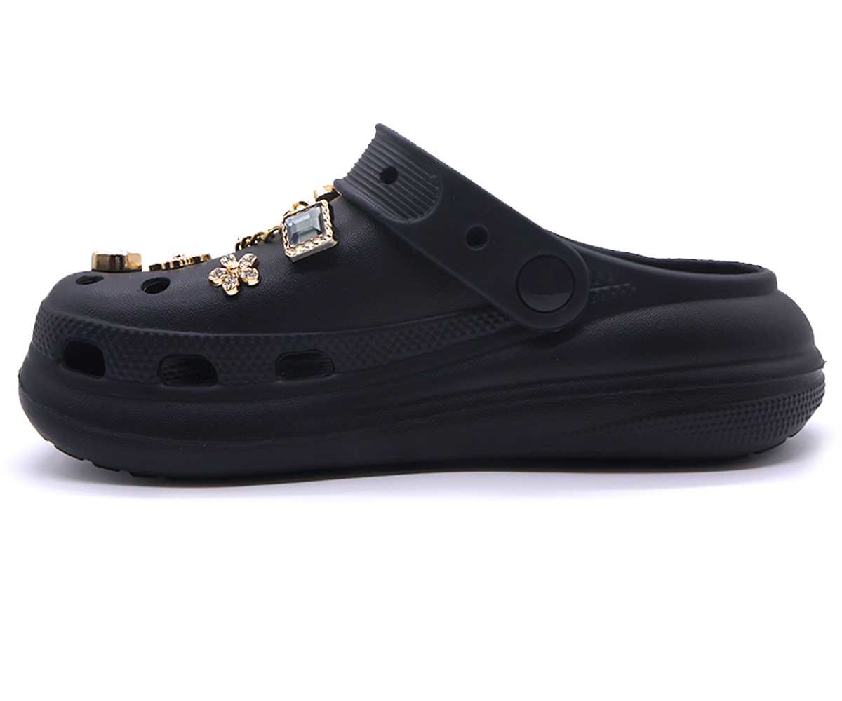 Black Embellished Foam Clogs