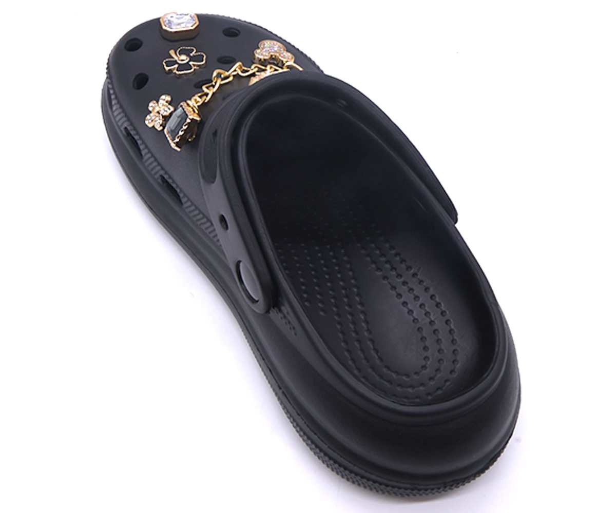 Black Embellished Foam Clogs