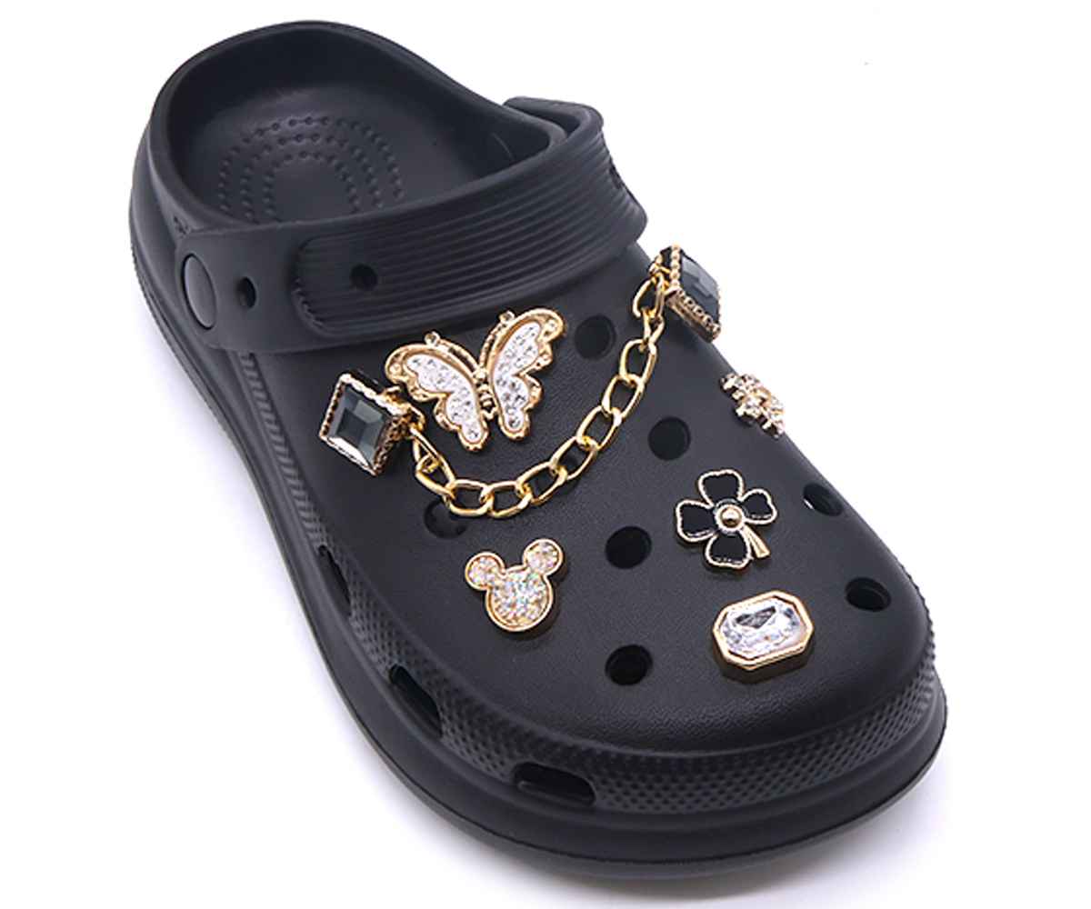 Black Embellished Foam Clogs