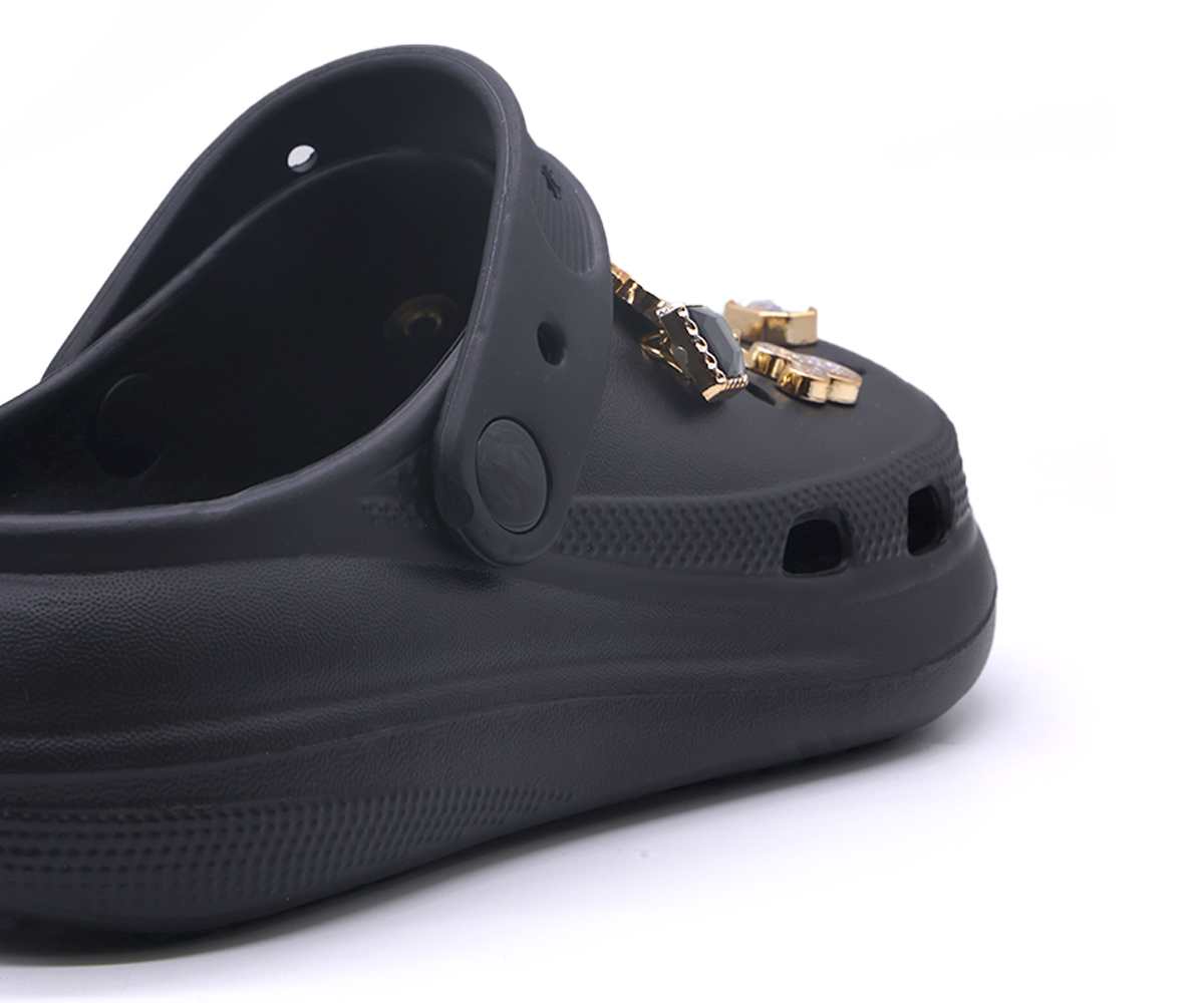 Black Embellished Foam Clogs