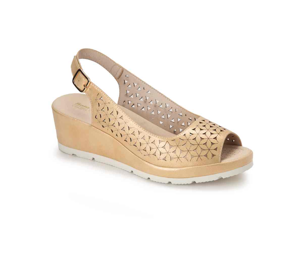 Comfit Beige Floral-Cut Wedge Slingbacks