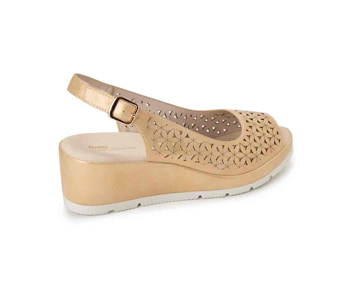 Comfit Beige Floral-Cut Wedge Slingbacks