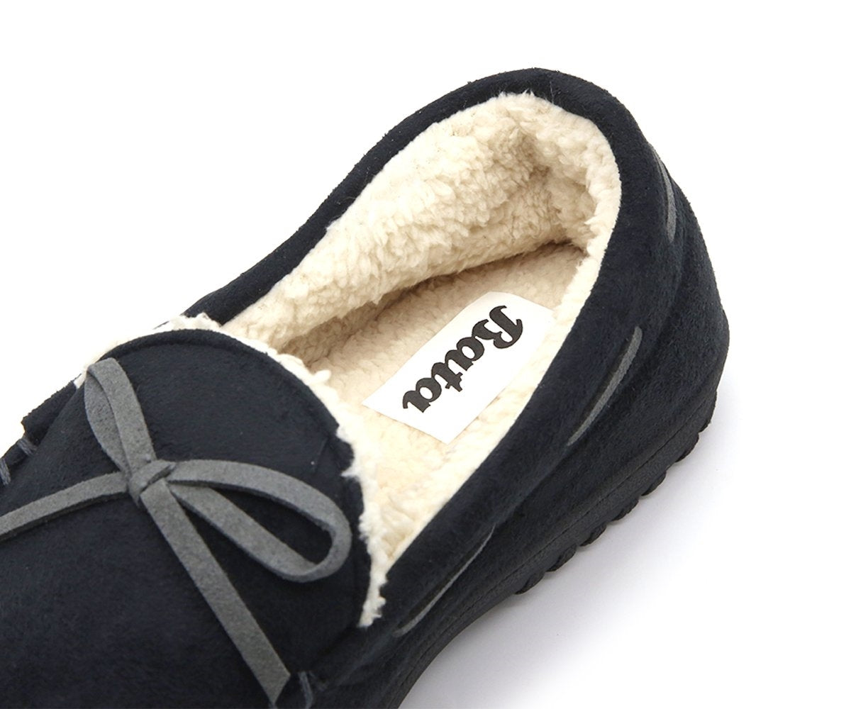 black fur lined house moccasins