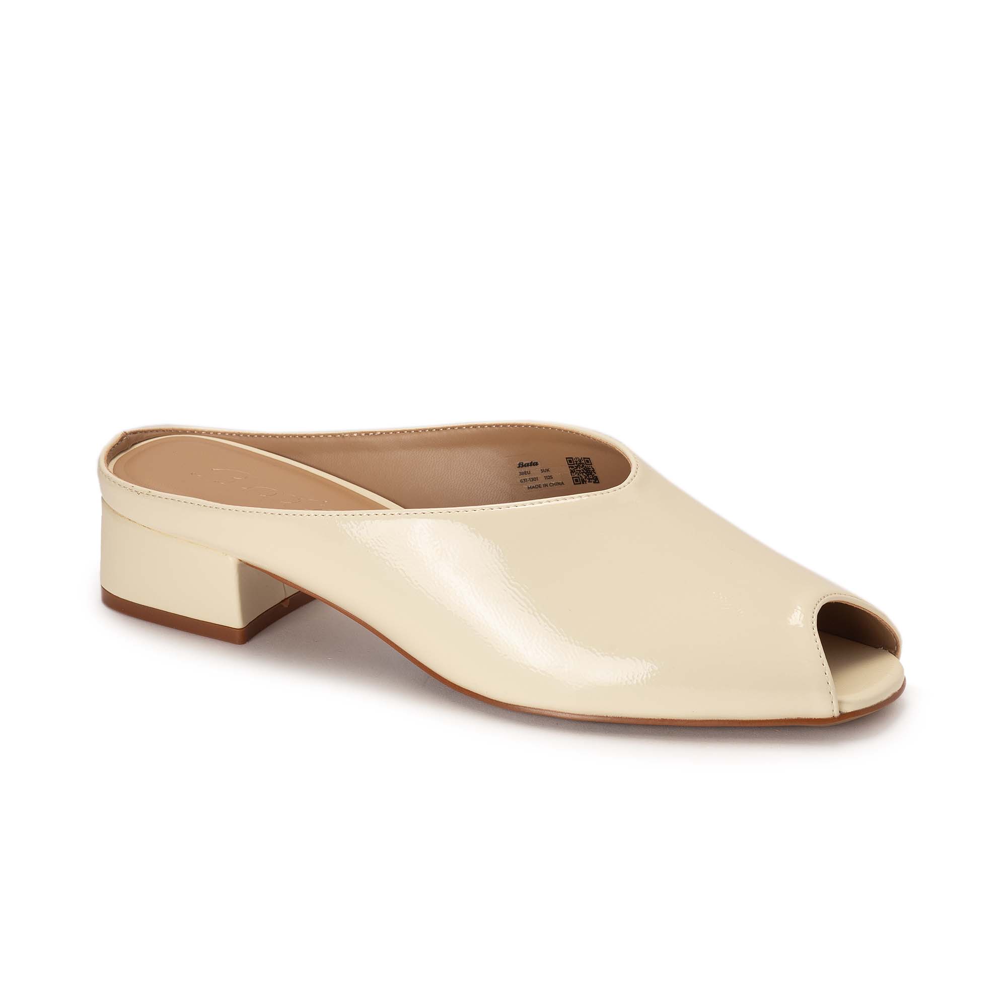 Beige Peep-Toe Mules