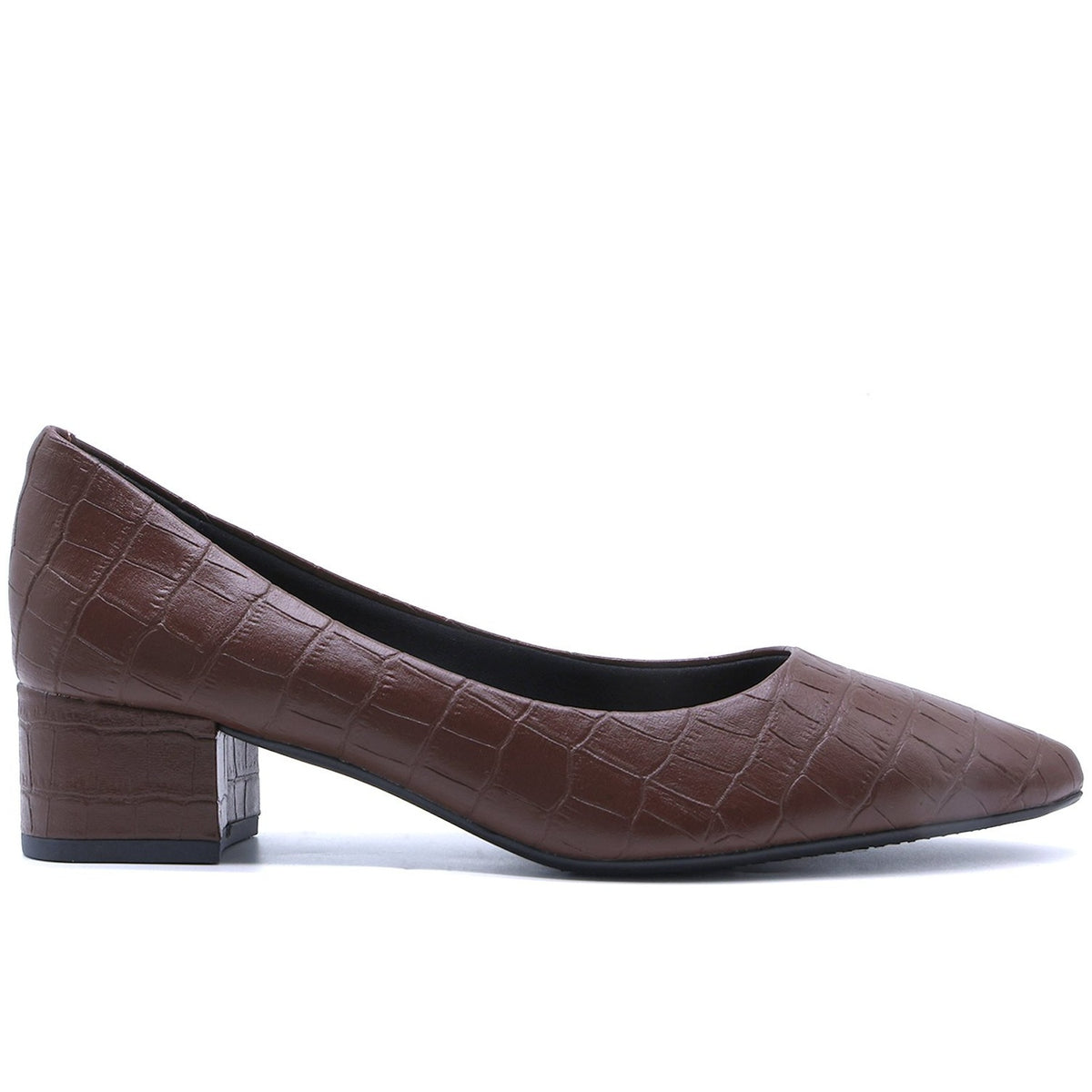 BR Brown Croc Block-Heel Pumps