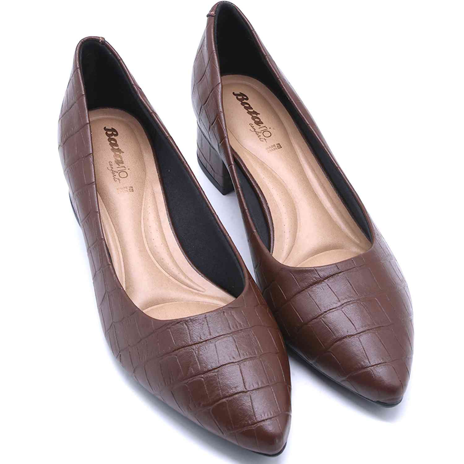 BR Brown Croc Block-Heel Pumps