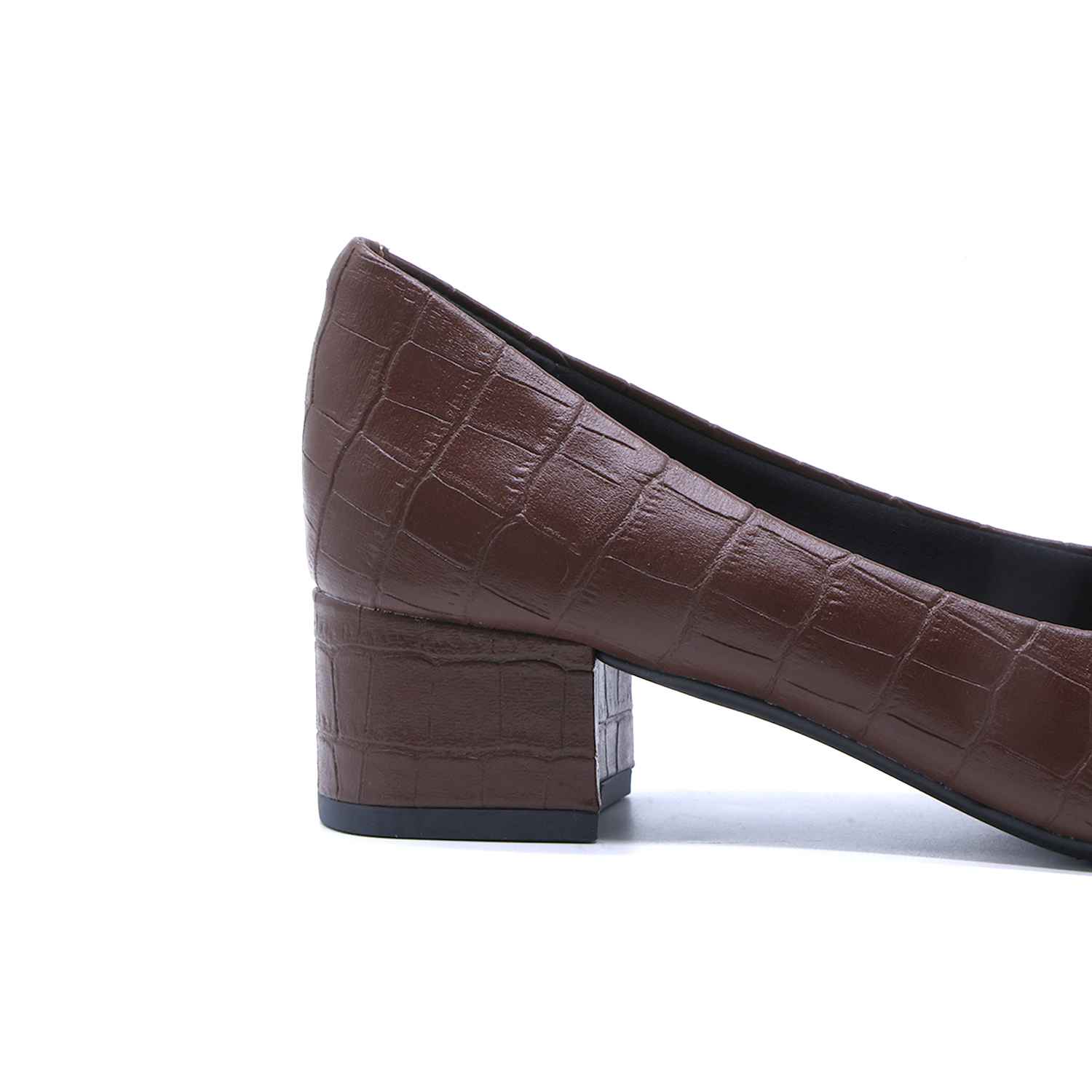 BR Brown Croc Block-Heel Pumps