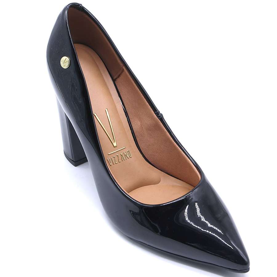 BR Black Patent Block Heel Pumps