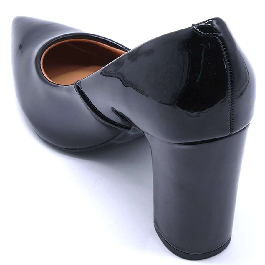 BR Black Patent Block Heel Pumps