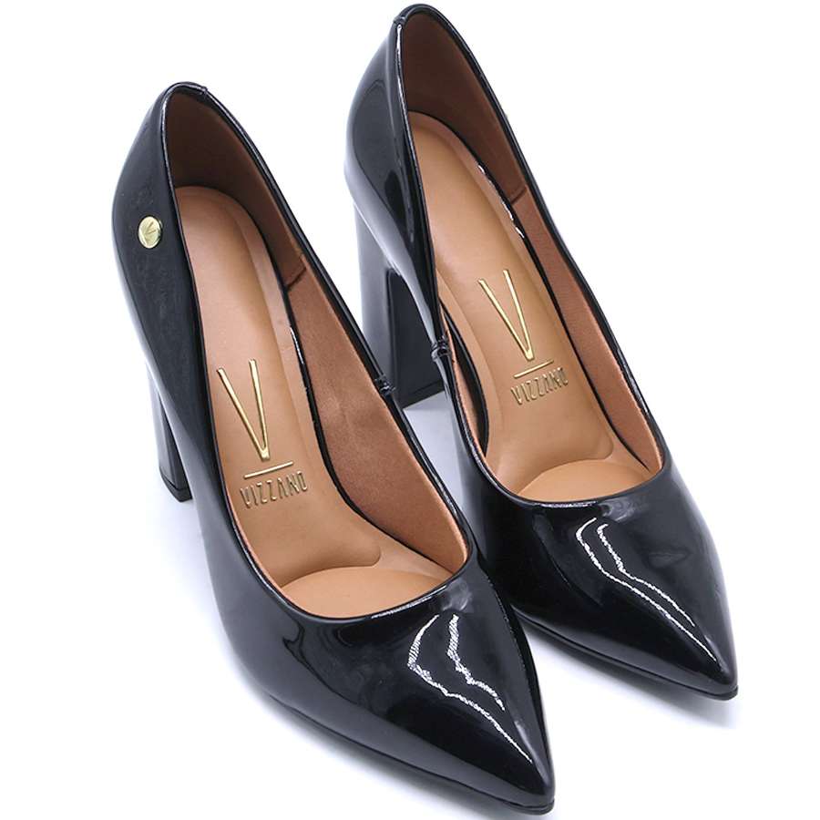 BR Black Patent Block Heel Pumps