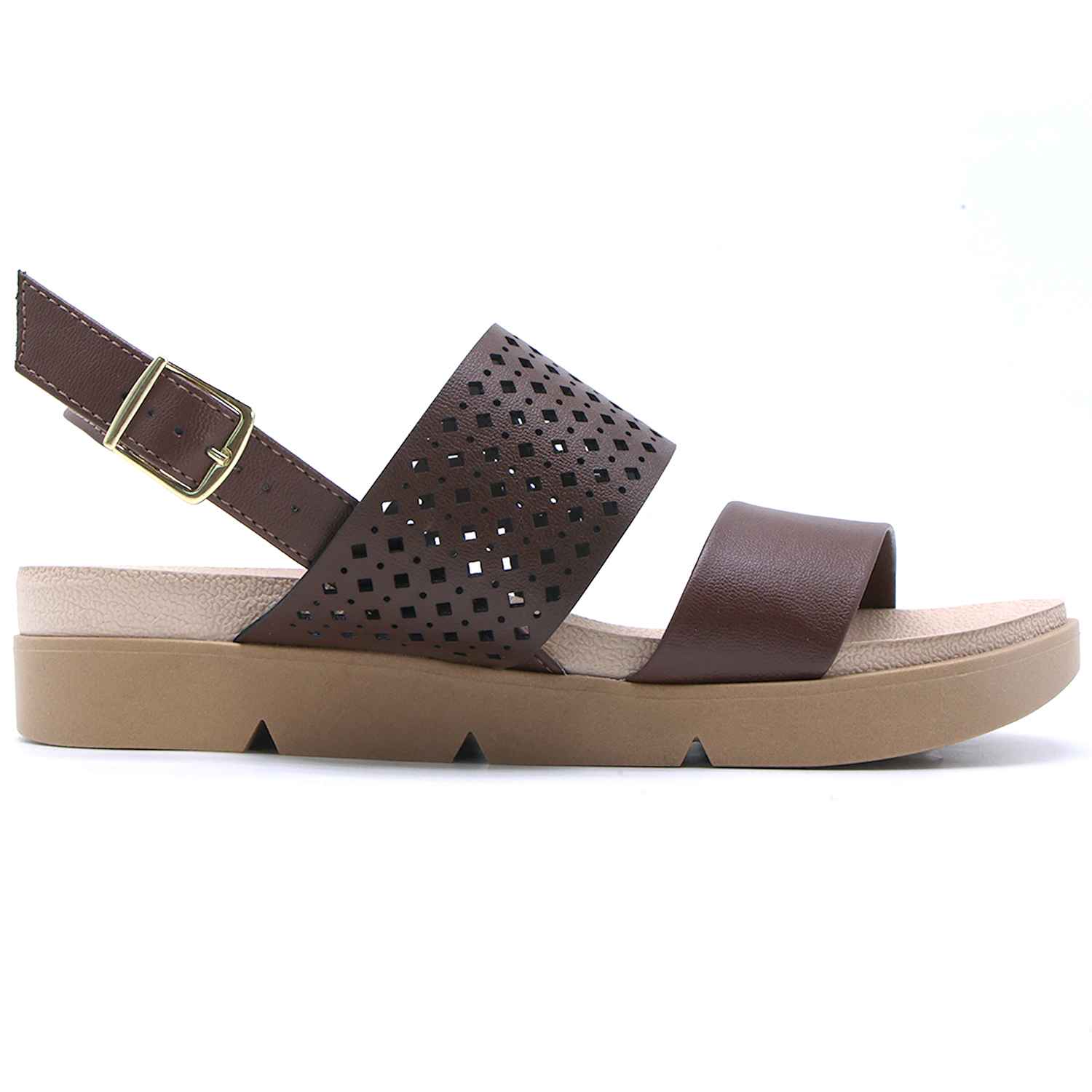 BR DBL STRAP BROWN SANDALS