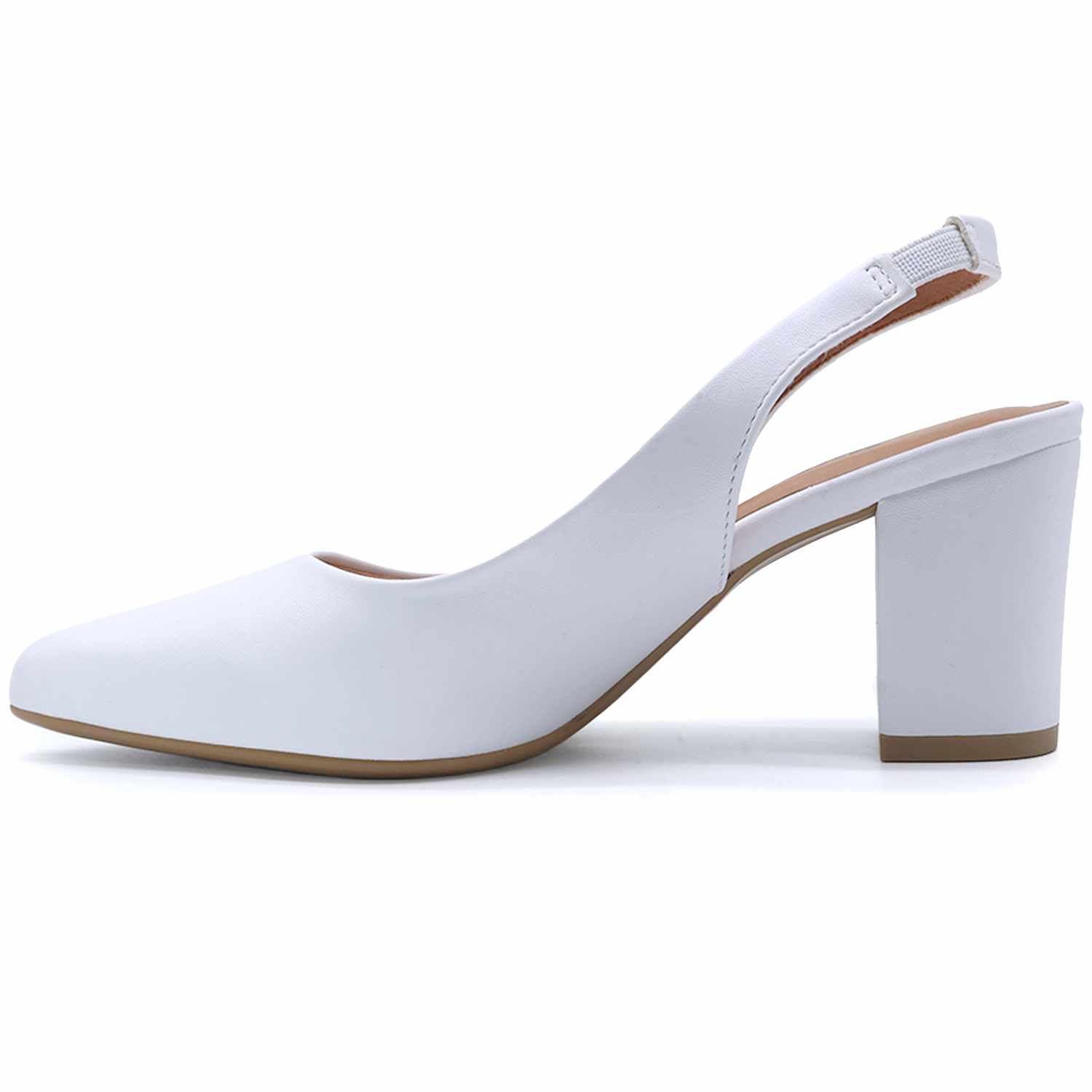 Br Classic Block Heel White Slingback Stilletos