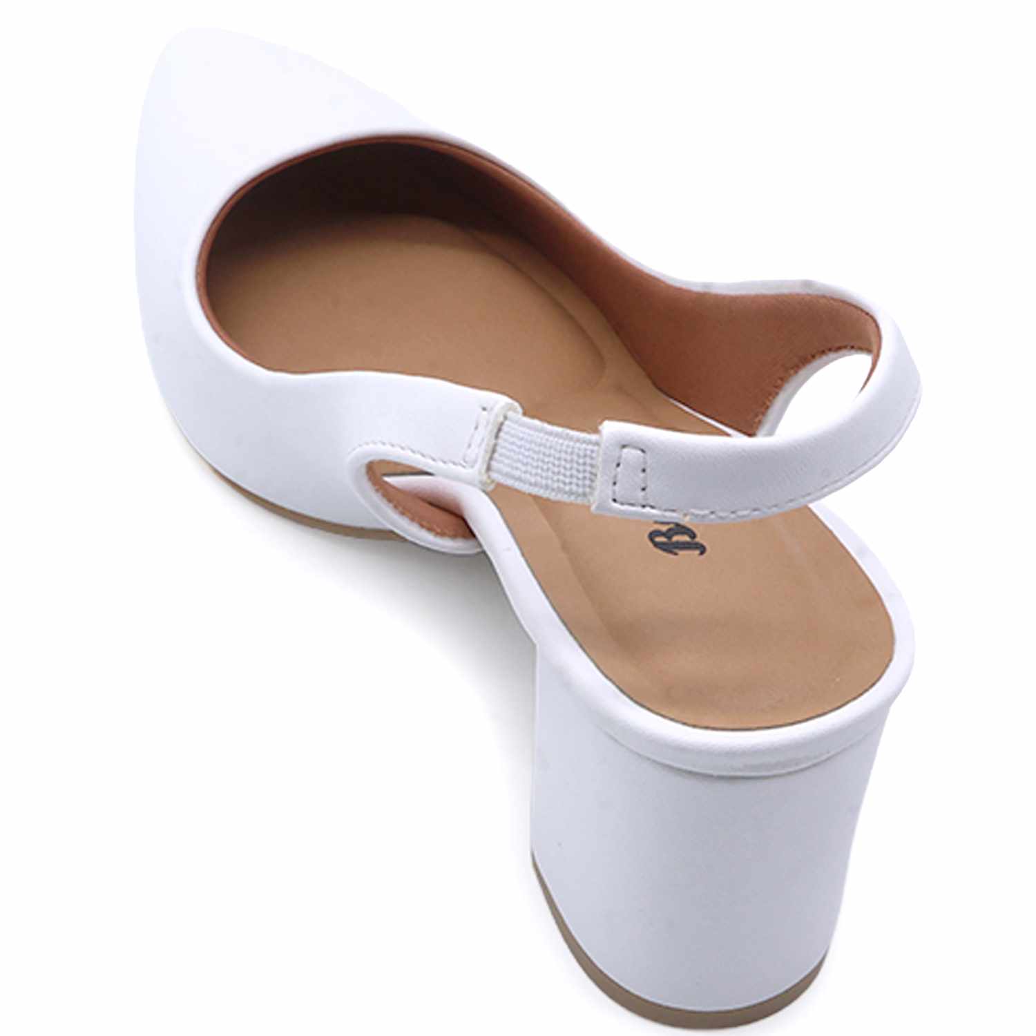 Br Classic Block Heel White Slingback Stilletos