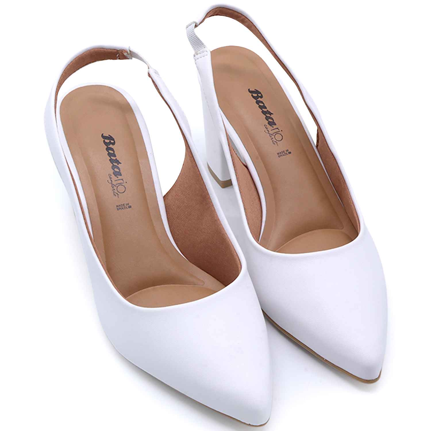 Br Classic Block Heel White Slingback Stilletos