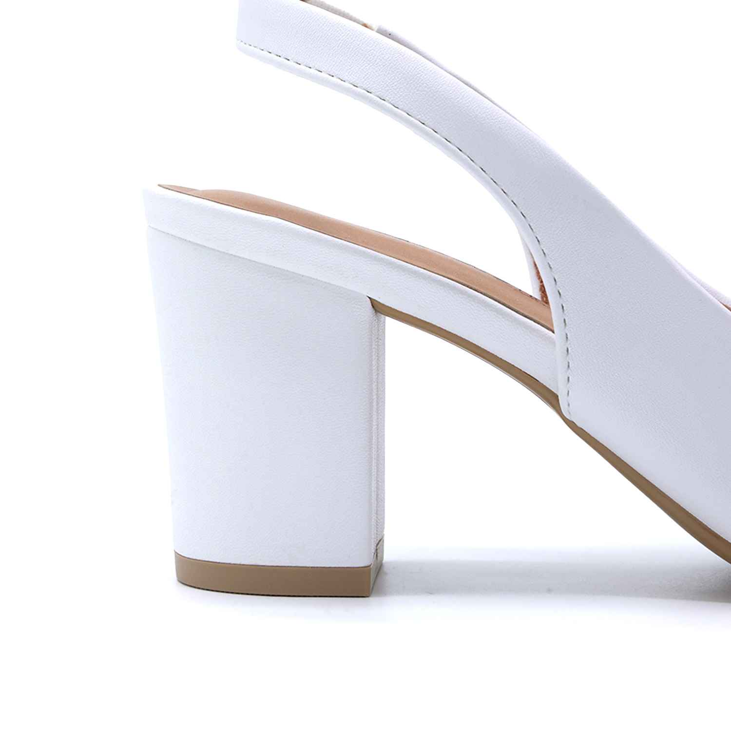 Br Classic Block Heel White Slingback Stilletos