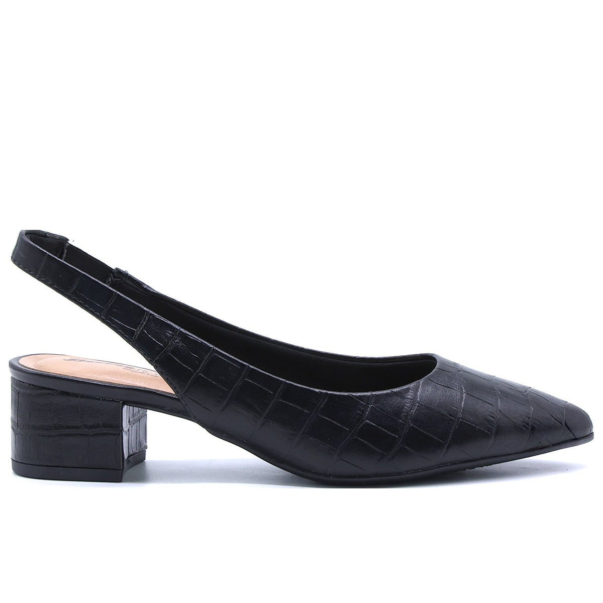 Br Low Black Croc Block-Heel Slingbacks