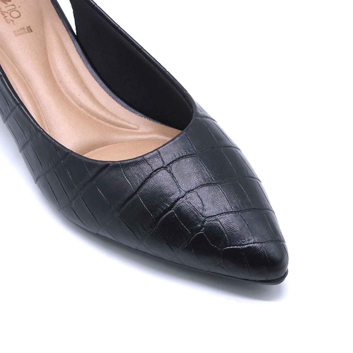 Br Low Black Croc Block-Heel Slingbacks