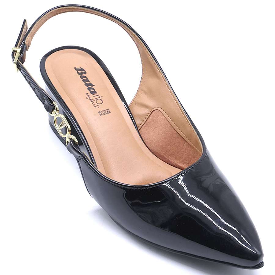 Br Low Black Patent Block-Heel Slingbacks