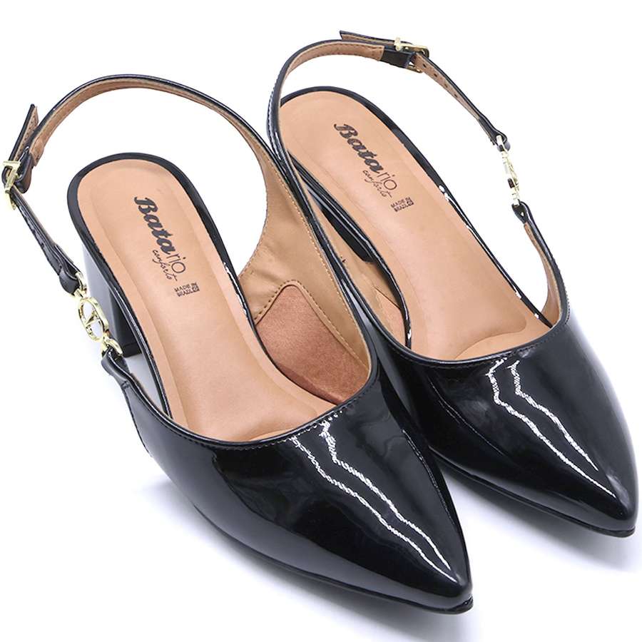 Br Low Black Patent Block-Heel Slingbacks