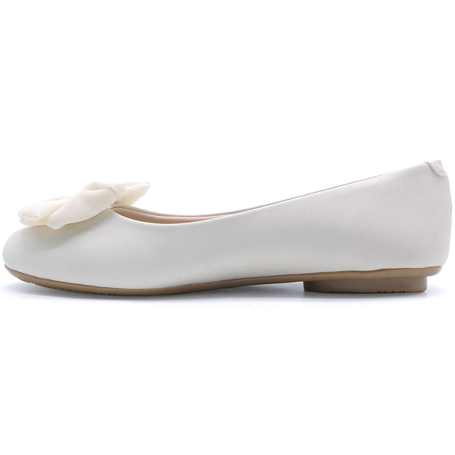 BR White Satin Bowed Ballerinas