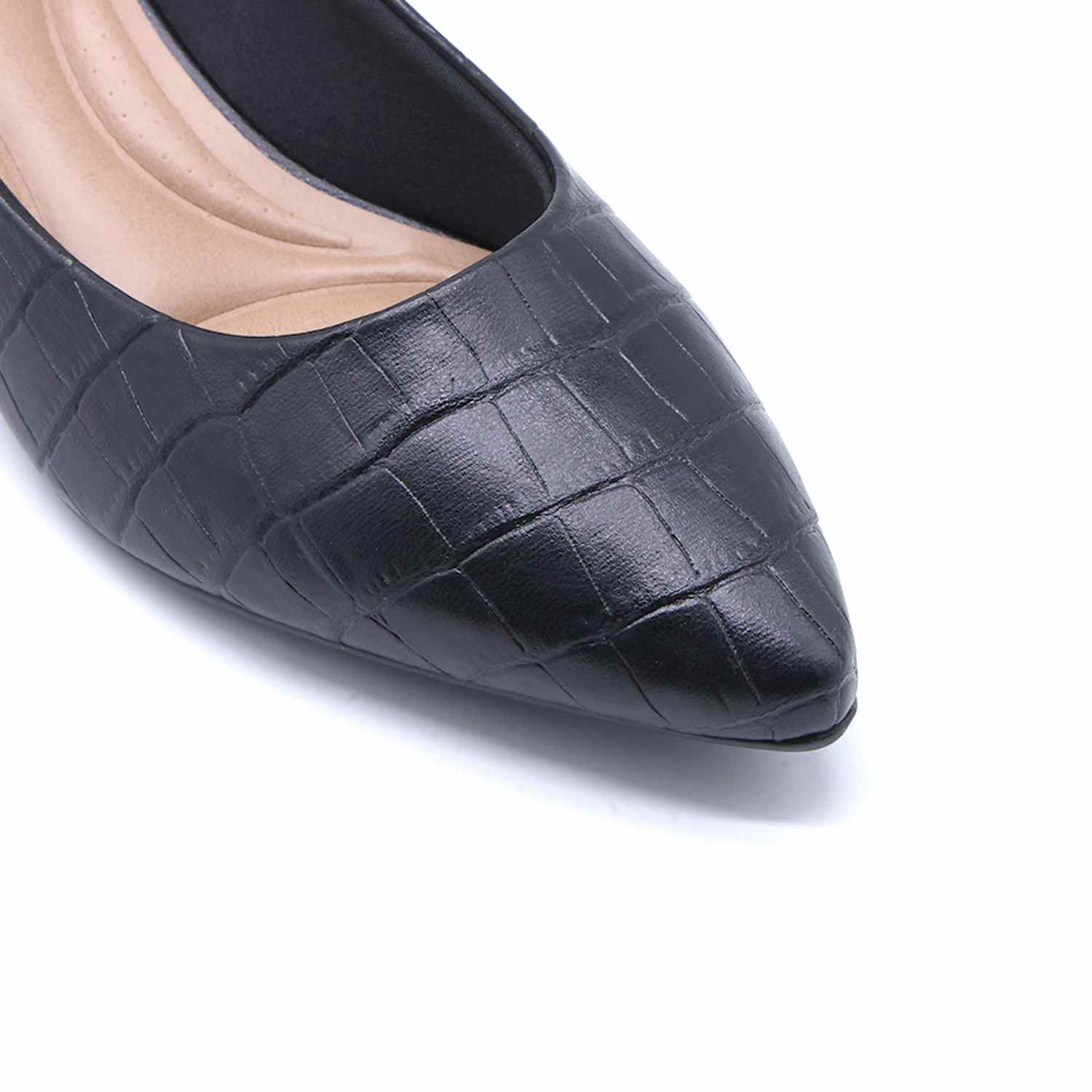 BR Black Croc Block-Heel Pumps