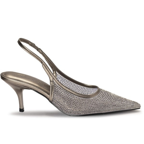 Pewter Sparkle Mesh Slingbacks