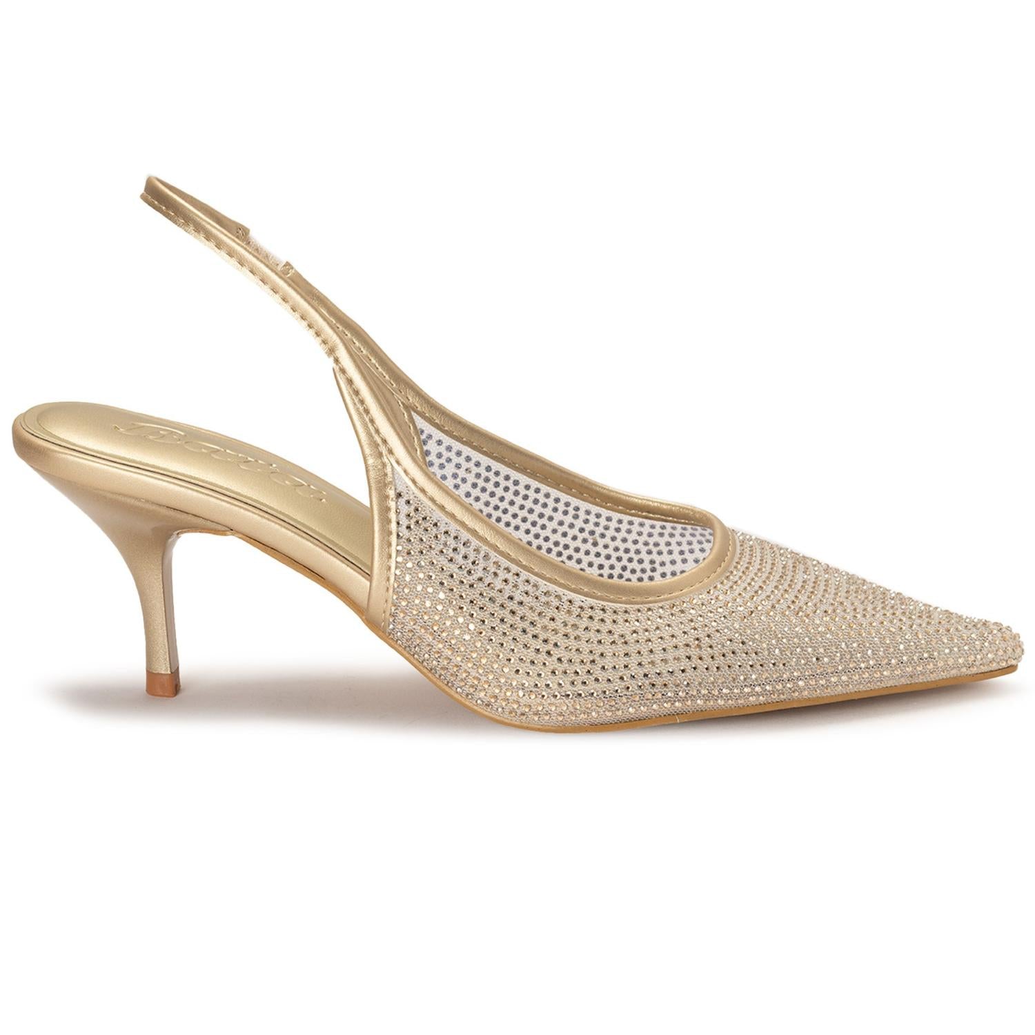 Gold Sparkle Mesh Slingbacks