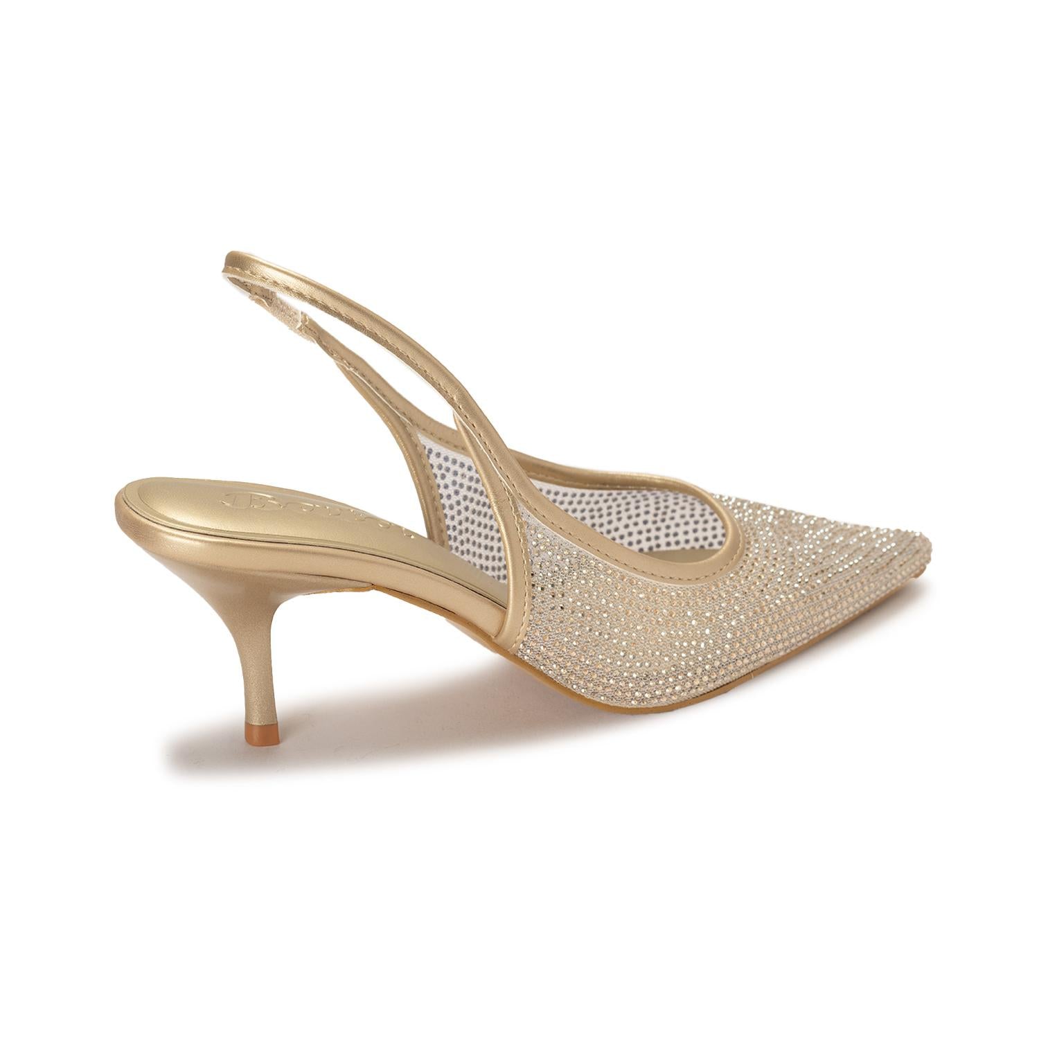 Gold Sparkle Mesh Slingbacks