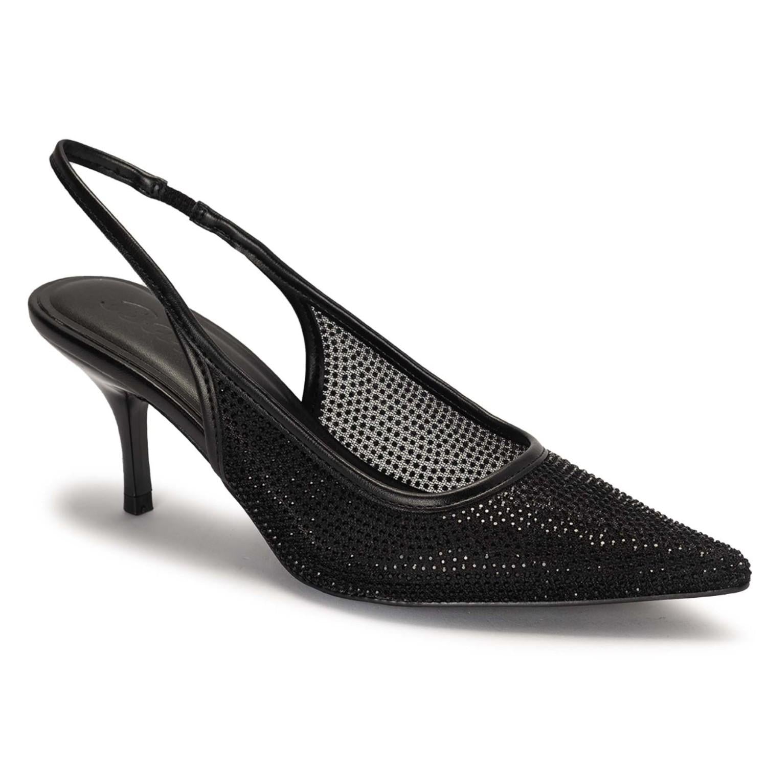 Black Sparkle Mesh Slingbacks