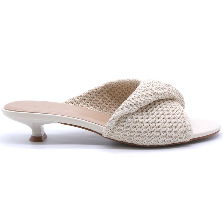 Beige Woven Kitten Heel Mules