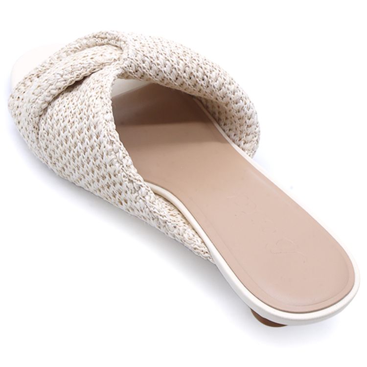 Beige Woven Kitten Heel Mules