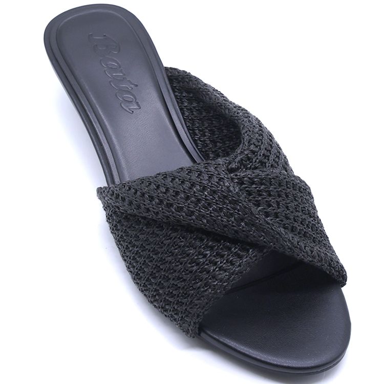 Black Woven Kitten Heel Mules