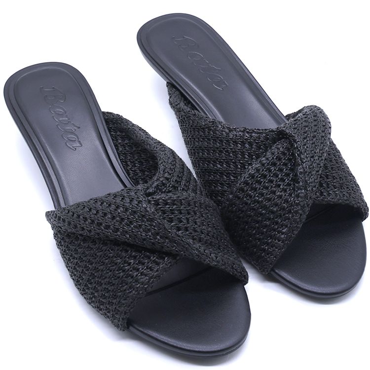 Black Woven Kitten Heel Mules