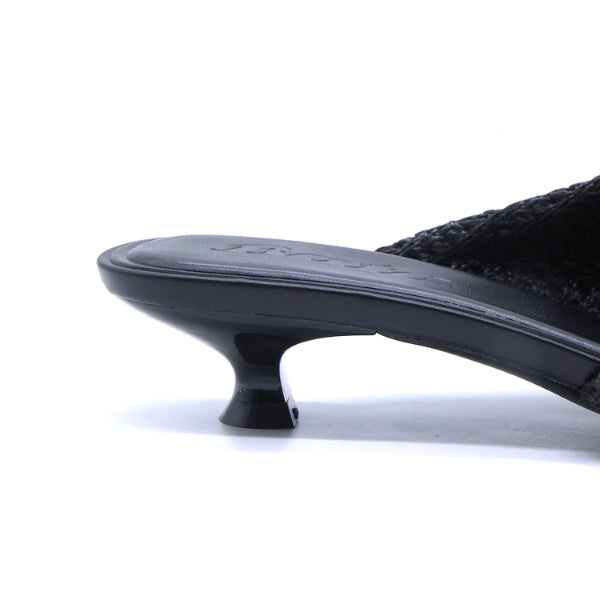 Black Woven Kitten Heel Mules