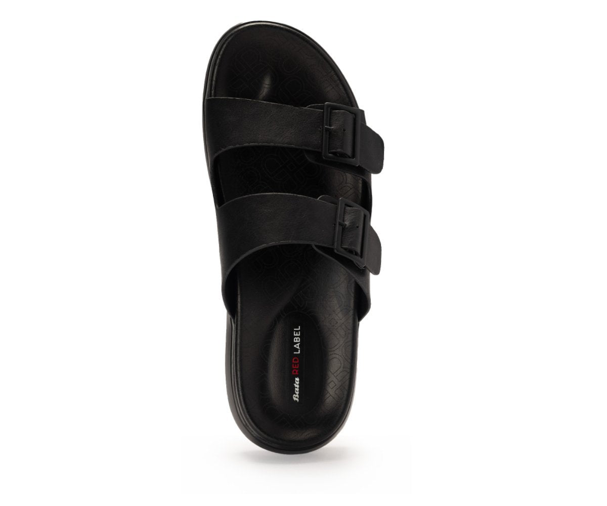 Black Buckled Slides