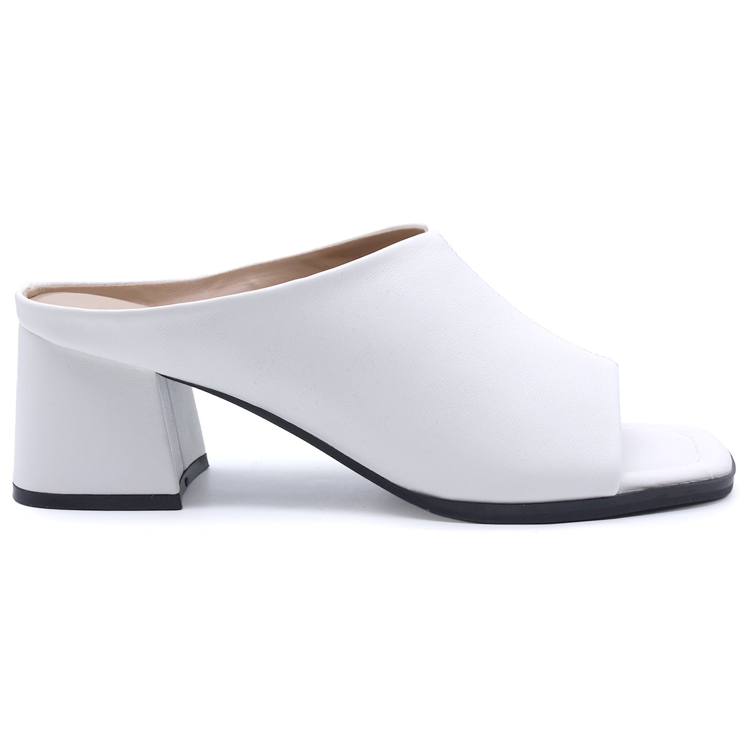 White Mid Peep-Toe Mule