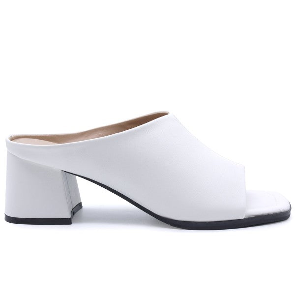 White Mid Peep-Toe Mule
