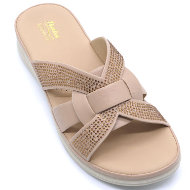 Comfit Embellished Beige Slides