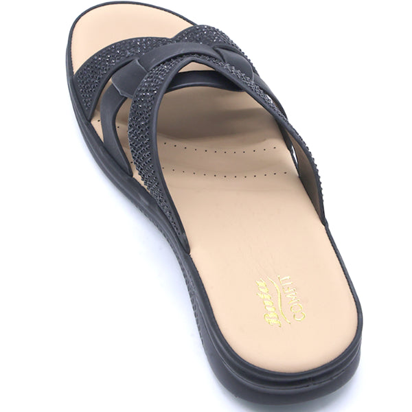 Comfit Embellished Black Slides