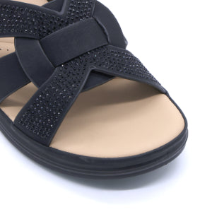 Comfit Embellished Black Slides