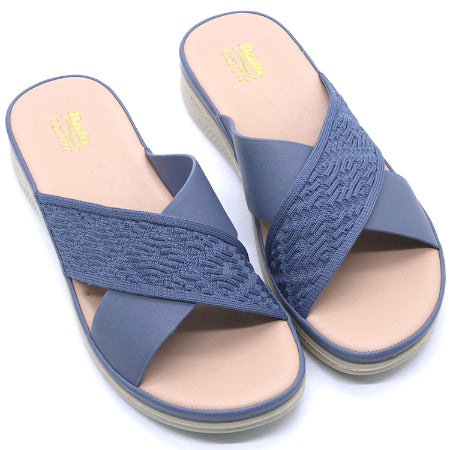 Comfit Knit Strapped Blue Slides